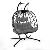 Hangstoel Helsinki - Bruin,Grijs wicker/ Touw - Zwart frame