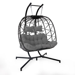 Hangstoel Helsinki - Bruin,Grijs wicker/ Touw - Zwart frame