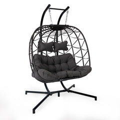 Hangstoel Helsinki - Bruin,Grijs wicker/ Touw - Zwart frame