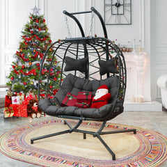 Hangstoel Helsinki - Bruin,Grijs wicker/ Touw - Zwart frame