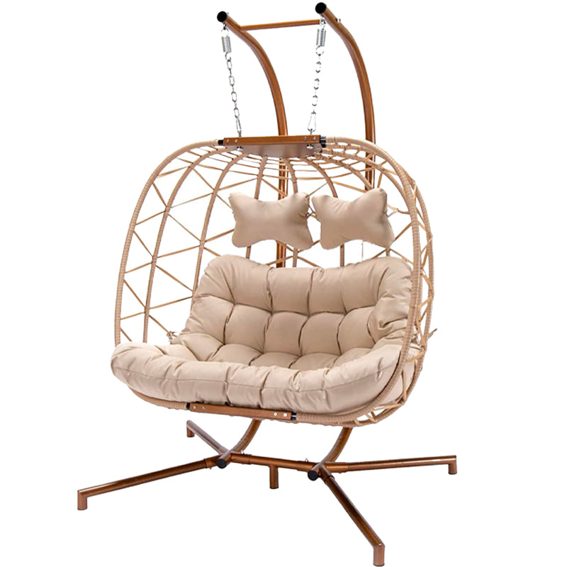 Hangstoel Helsinki - Creme wicker/ Touw - Goud/Brons frame
