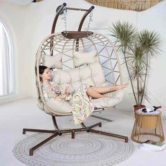 Hangstoel Helsinki - Creme wicker/ Touw - Goud/Brons frame