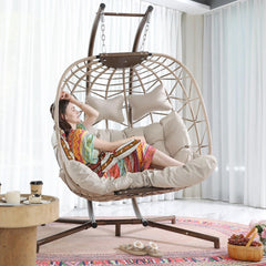 Hangstoel Helsinki - Creme wicker/ Touw - Goud/Brons frame