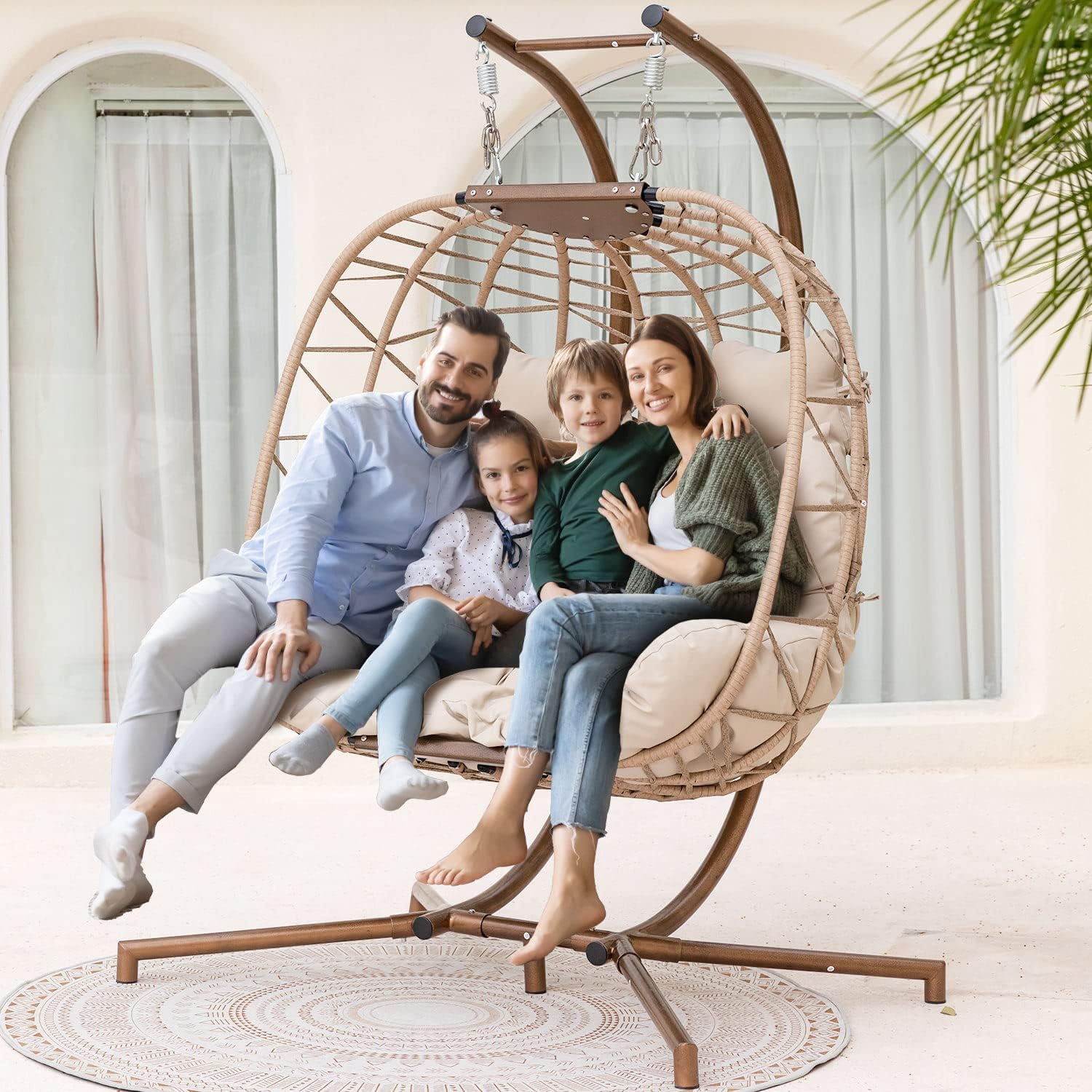 Hangstoel Helsinki - Creme wicker/ Touw - Goud/Brons frame