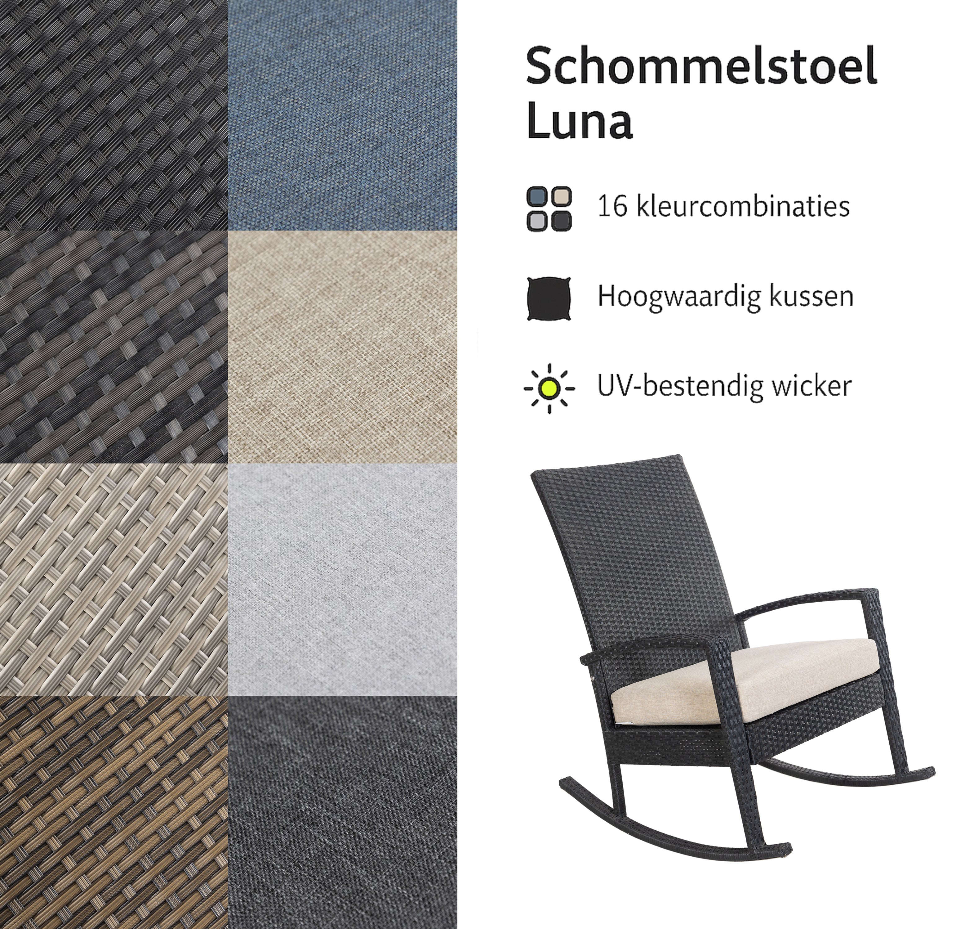 Luna Rocking chair - Zwart Tuinstoel Schommelstoel