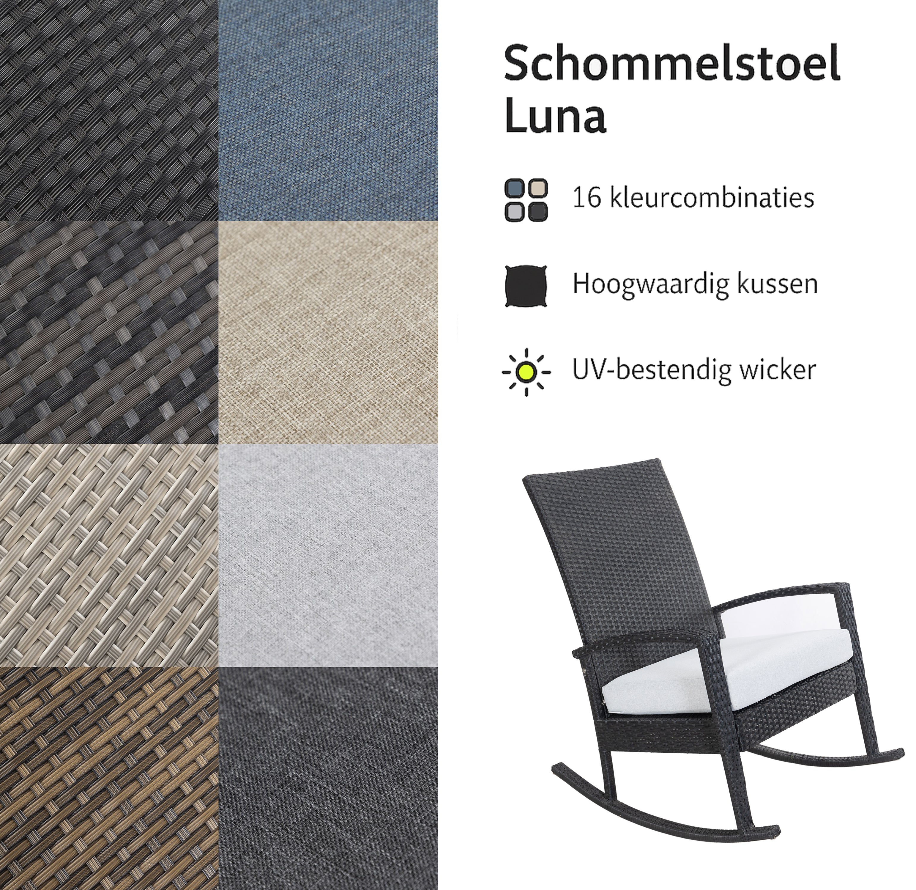 Luna Rocking chair - Zwart Tuinstoel Schommelstoel
