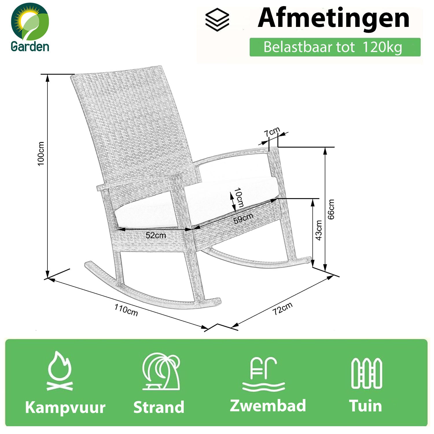 Luna Rocking chair - Beige Tuinstoel Schommelstoel